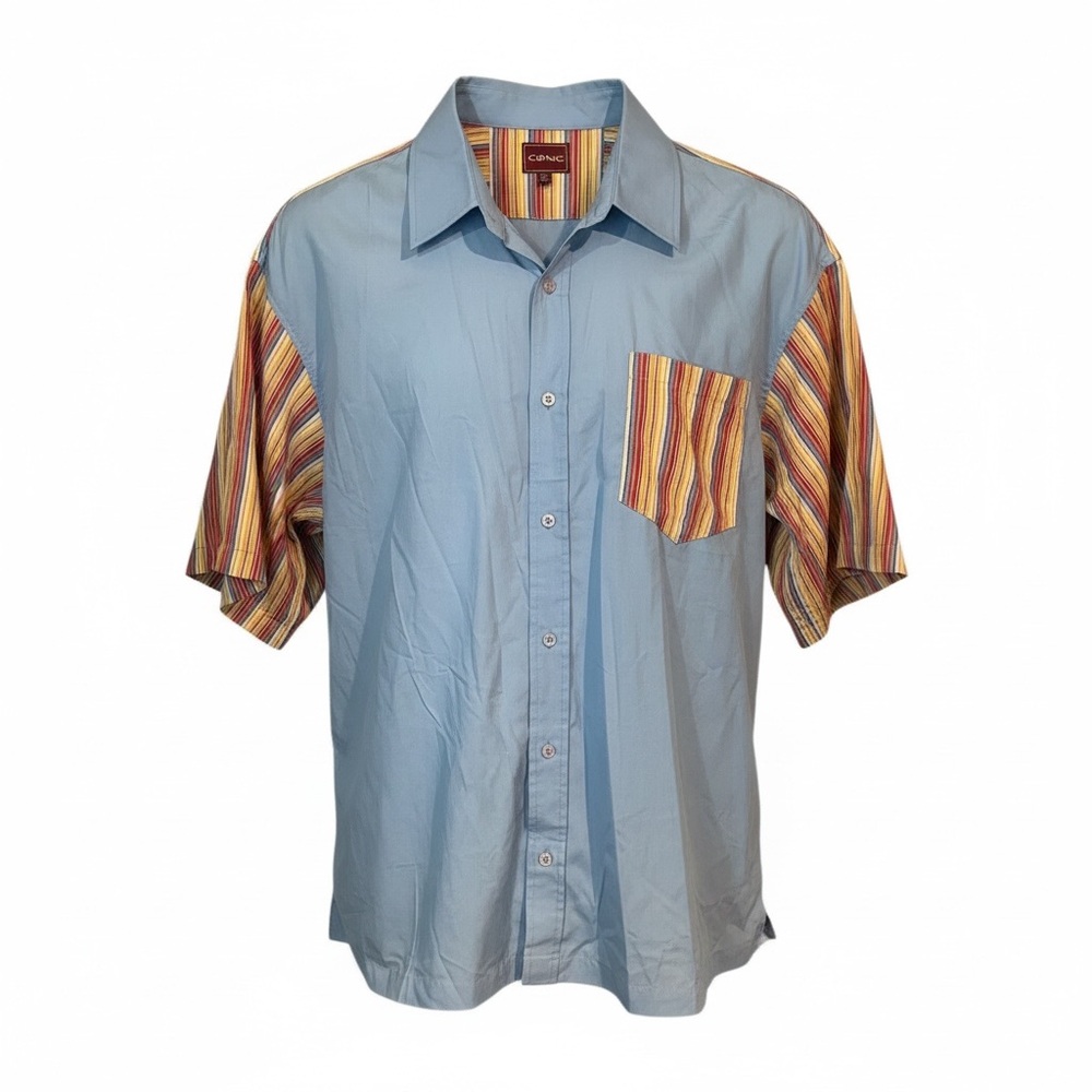 Cubavera Men's Casual Blue Shirt with Striped Accents